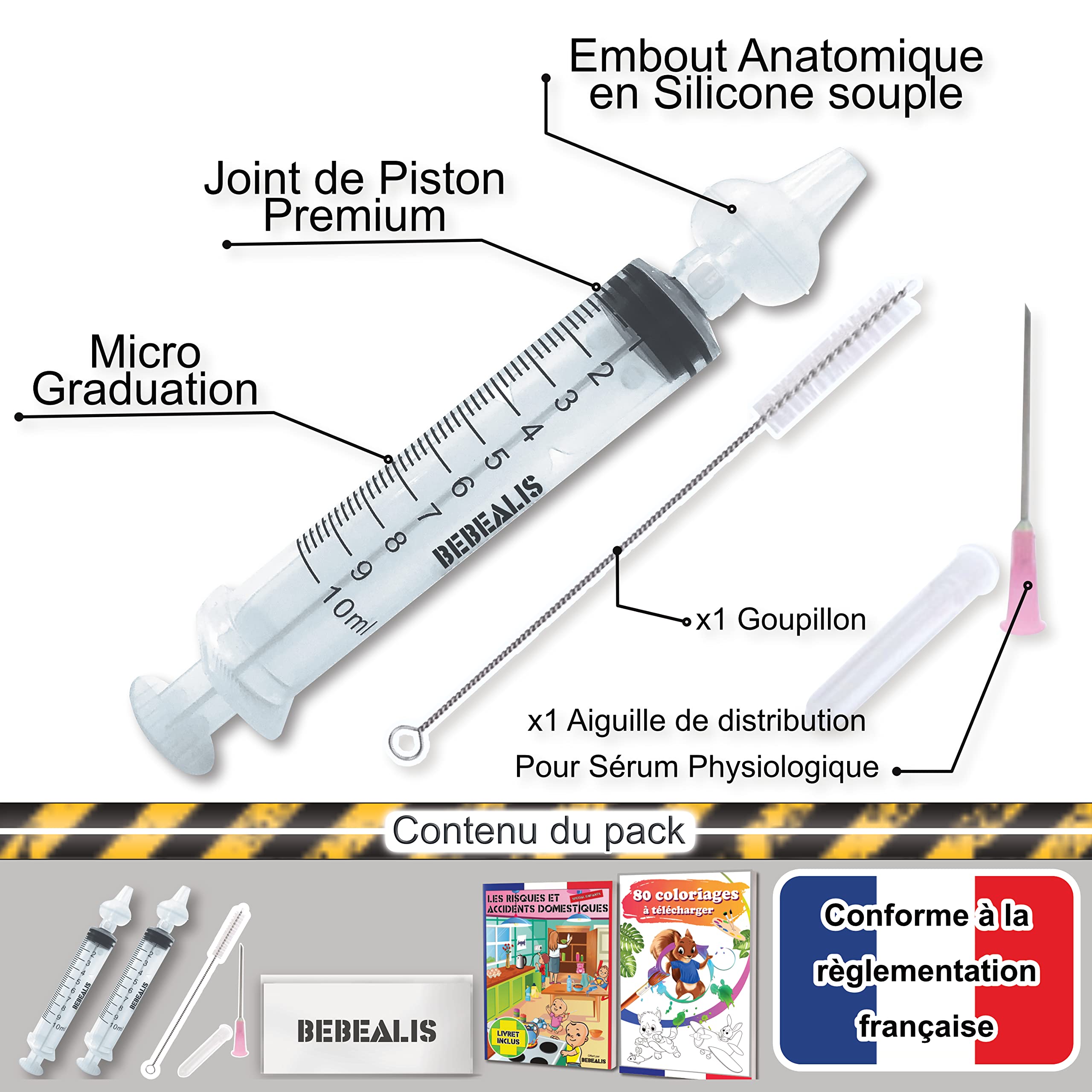 Mouche Bébé - 2 Seringues Nasales [Embouts Ultra Souples] + Trousse Transport + Goupillon + Aiguille Aspiration Pipette Sérum Physiologique - Idéal Soins de Toilette - Sac À Langer ou Baignoire Bebe
