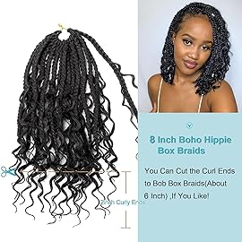 Goddess Box Braids Crochet Hair With Curly Ends 8 Inch Bohomian Box Braids Crochet Braids 8 Packs 3X Crochet Braids Synthetic Braiding Hair Extension for Black Women (8 Inch (Pack of 8), 1B)