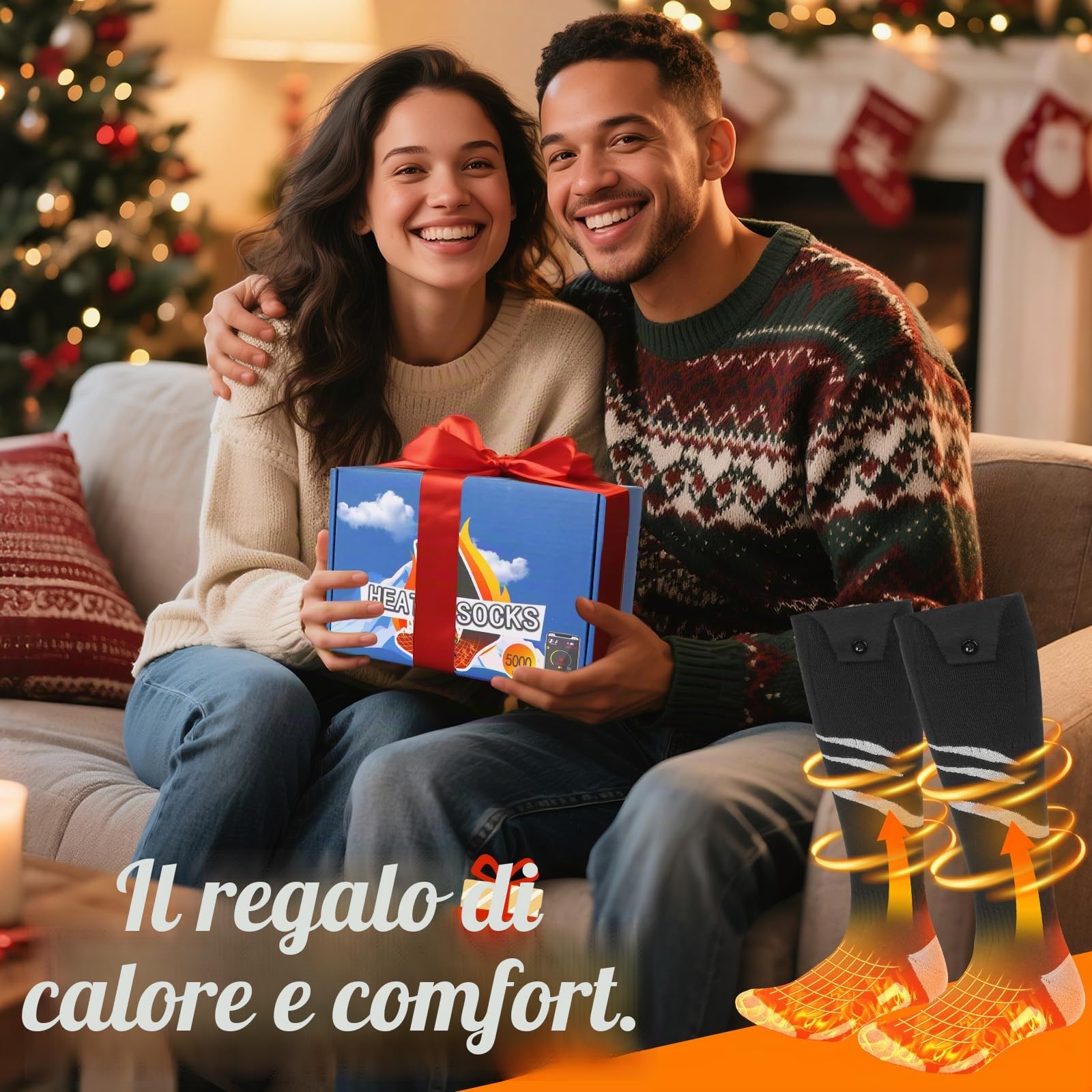 Calzini Riscaldati con APP Potenziati Batteria Ricaricabile da 5000mAh Calzini Riscaldati Elettrici per Uomo e Donna 4 Temperature Regolabili Ciclismo all'Aperto Campeggio Trekking Moto Sci L