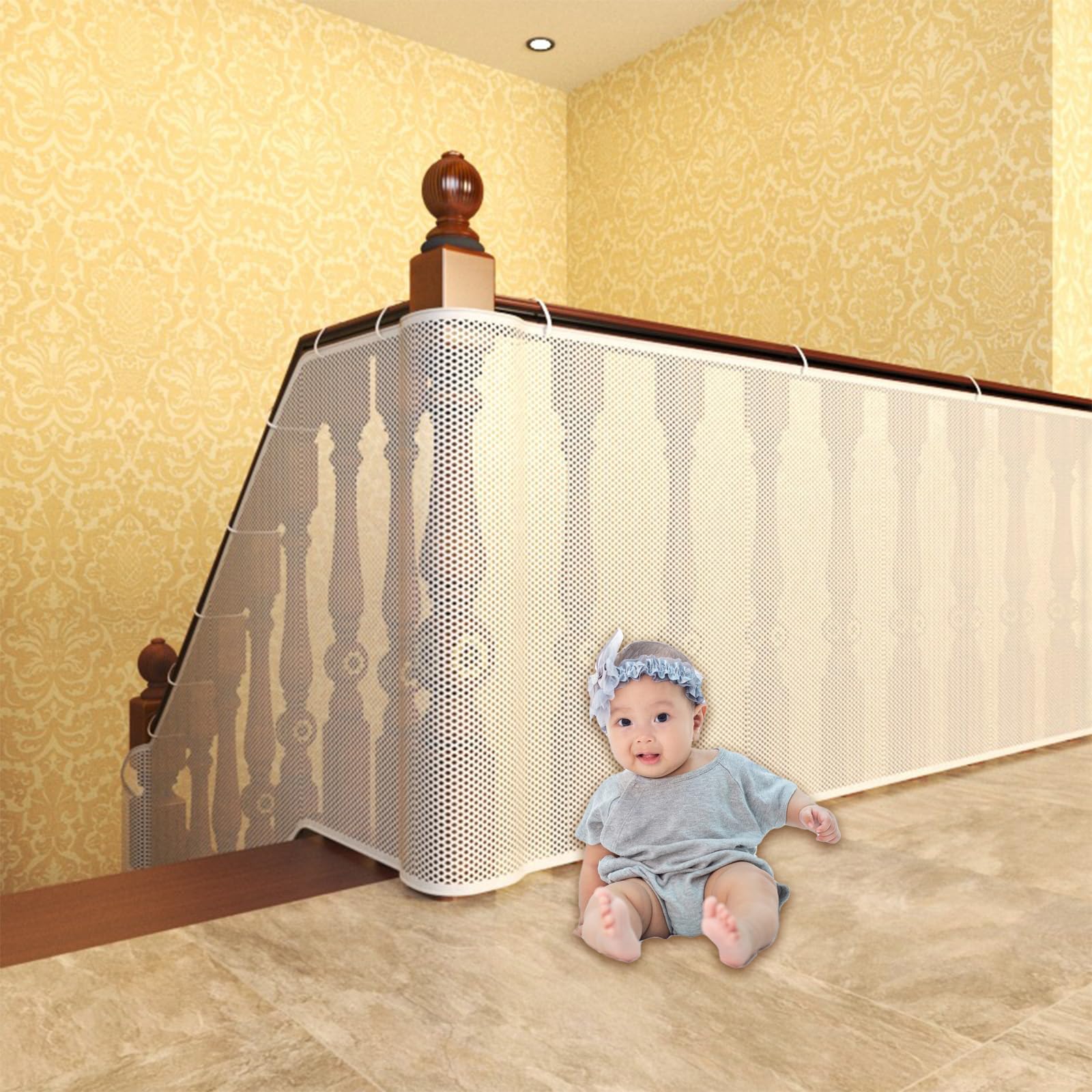 Treppenschutznetz für Kinder, Verdicken Niedlich Tier Schutznetz Treppe, Sicherheitsnetz Treppe für Babys und Haustieren, Treppen Schutz Sicherheitsnetz (600 x 90 cm White)