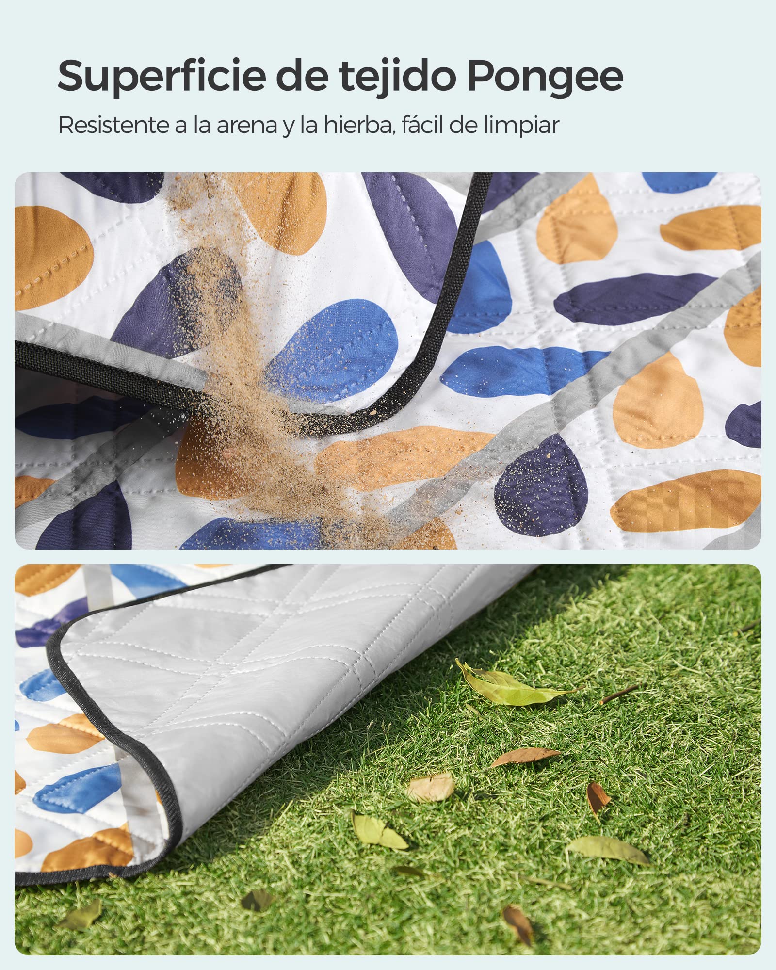 SONGMICS - Manta de pícnic, 200 x 200 cm, Gran Alfombra, para Camping, Parque, jardín, Playa, Repelente al Agua, Lavable a máquina, Plegable, diseño de Hoja GCM87CU