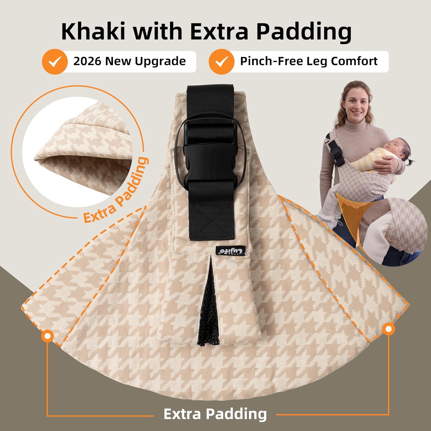 Toddler Sling Carrier with Extra Padding, Adjustable Baby Carrier Front & Back Carry, Non-Slip Ergonomic Seat, Lightweight Breathable Travel Baby Sling for Toddlers & Parents (Ebony Check)