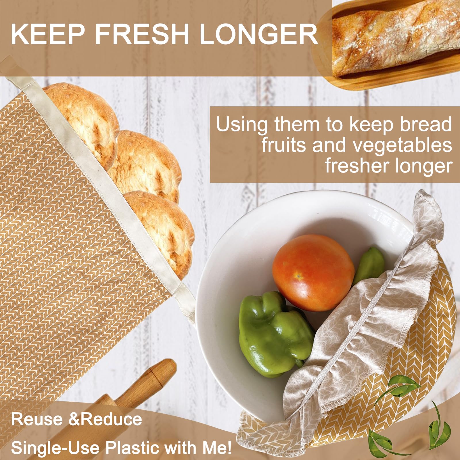 Bolsas de pan de cera de abejas, bolsa de pan para pan casero con cubierta de tazón de algodón, bolsa de almacenamiento para congelador para mantener fresco, bolsa de alimentos de pan de masa 5