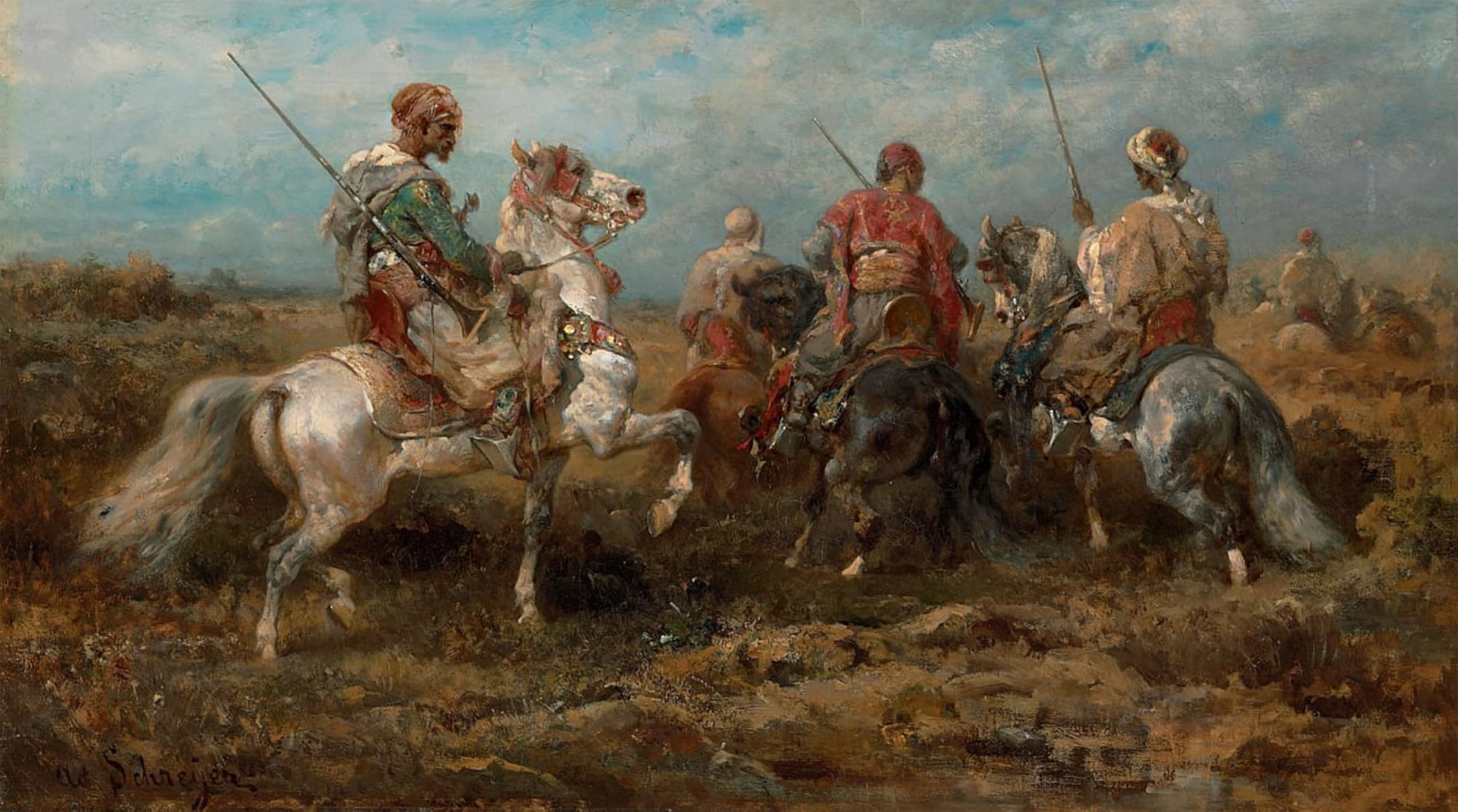 ARTXLXXBN Famous Art Print Poster Vintage Wall Art Arabische Reiter by Adolf Schreyer Canvas Art Poster for Home Decor 60x90cm