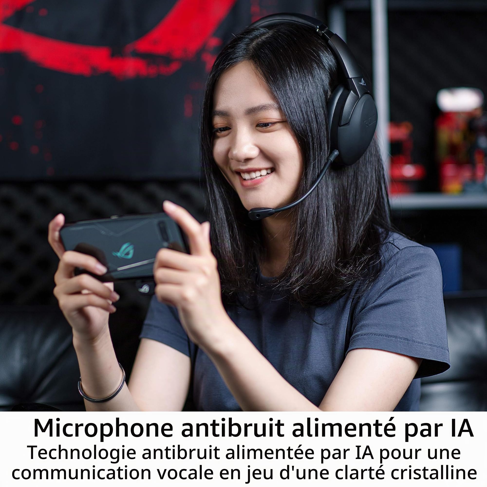 ASUS ROG Strix Go 2.4 - Casque Gaming sans Fil avec USB-C 2.4 GHz, Intelligence Artificielle avec Technologie d'annulation du Bruit, Faible Latence, compatibilité PC, Mac, Nintendo Switch, PS4 Noir