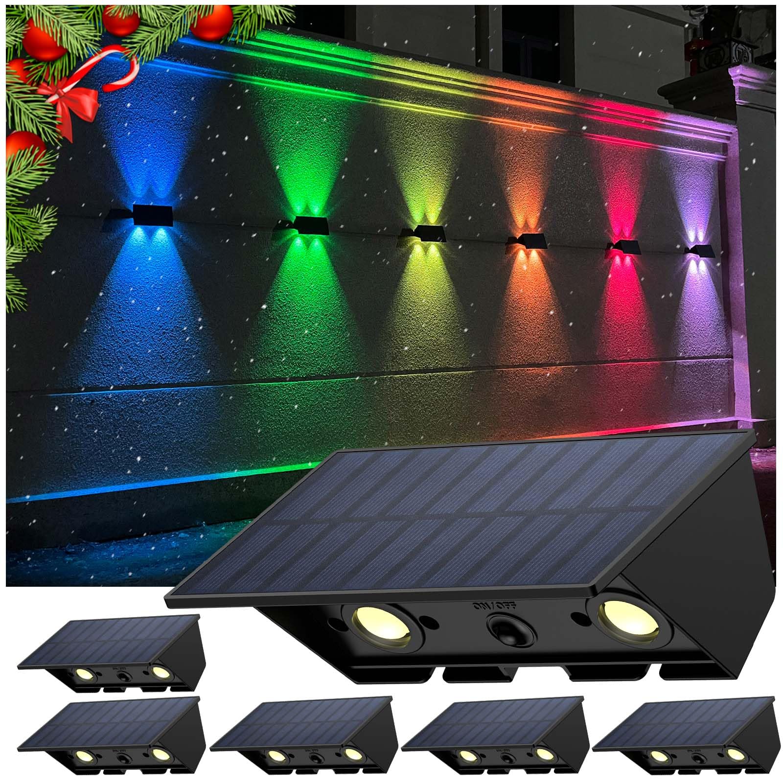 IIRARA Solar Fence Lights Outdoor, 6 Pack RGB Up/Down Outdoor Wall Lights