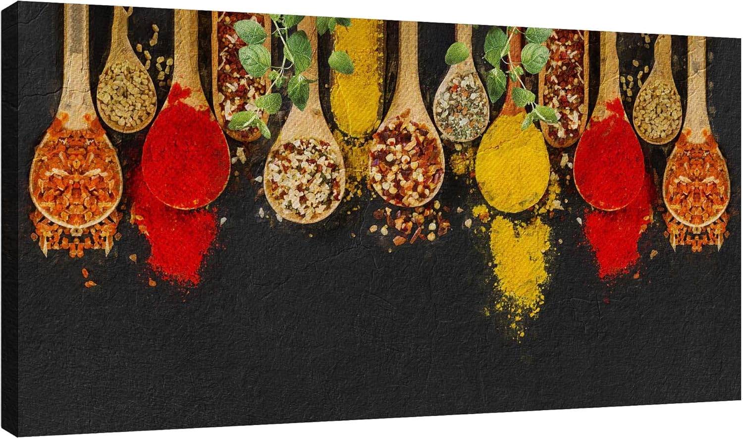 TAILORED CANVASES Small and Large Kitchen Wall Art Decor for Home, Entryway, Family Room, Dining Room, Cafe, Bakery, Restaurant and Gift - Colorful Kitchen Herbs and Spices on Wooden Spoon, 20"x10"