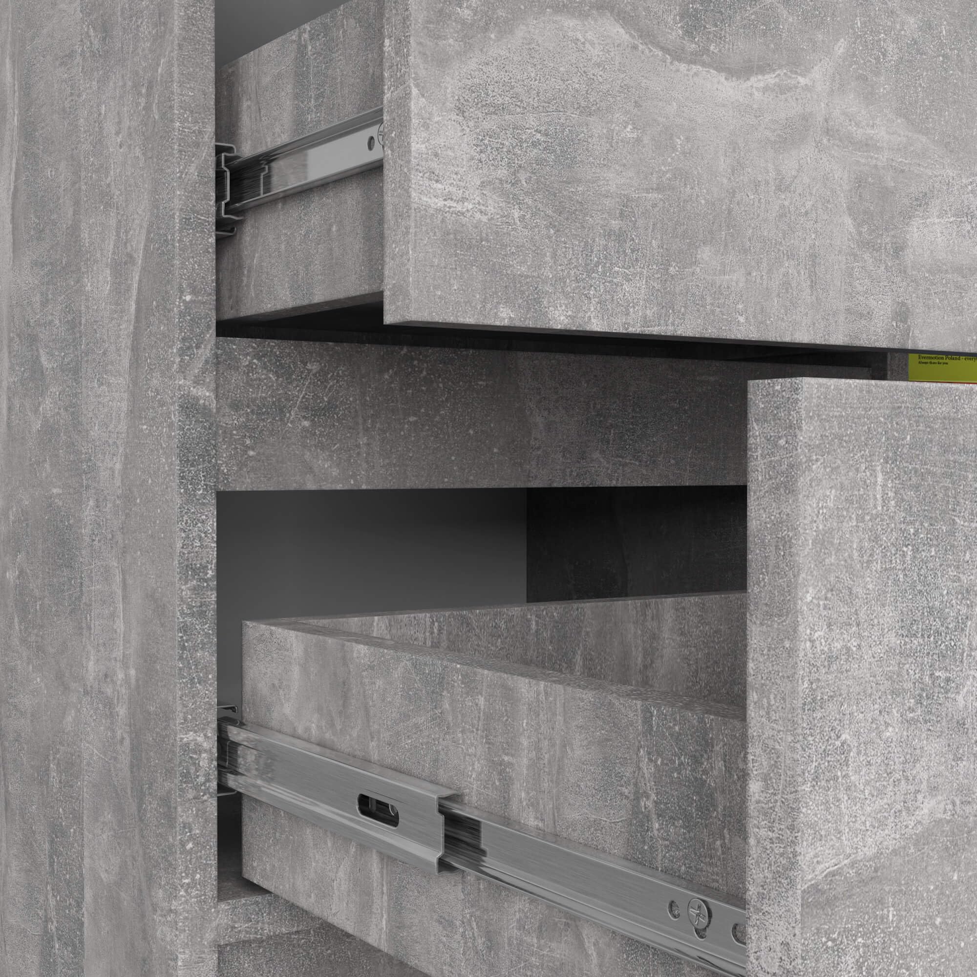 AKORD Kommode K-80 Jerry mit 3 Schubladen | Schrank mit 2 Einlegeböden und 1 Tür | Für das Wohnzimmer Schlafzimmer | Moderne | 16mm Laminierte Platte | 80x77x35 cm | Beton + Beton Front