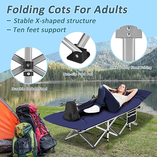 Miniatura 3 de HABUTWAY Catres de camping para adultos con capacidad de carga de 600 libras, catre de camping plegable con colchón, cuna de dormir para adultos con