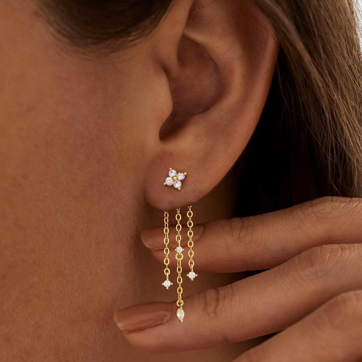 Dangle Earrings for Women, Dainty Gold Drop Earrings 14k Gold Plated Long CZ Bar Earrings for Women Trendy Simple Hypoallergenic Chandelier Stud Earrings Formal Wedding Prom Jewelry for Women - Image 7