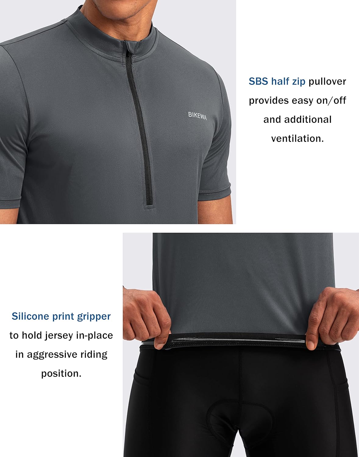 Bikewa Men's Cycling Jersey Moisture Wicking Short Sleeve UPF Half Zip Bike Road Riding Biking Shirts for Men Zipper Pockets - Image 4