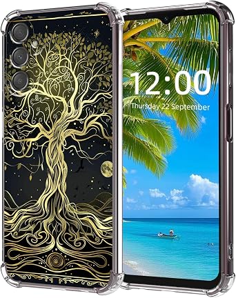 for Samsung Galaxy S23 FE Case, Ancient Gold Tree High-Definition Painted Back Cover with Soft Transparent TPU Bumper, Shockproof Protective for S23 FE Phone Case