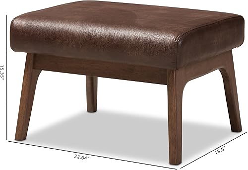 Miniatura 3 de Baxton Studio Birk Mid-Century - Otomana moderna de piel sintética envejecida de madera de nogal, color marrón oscuro