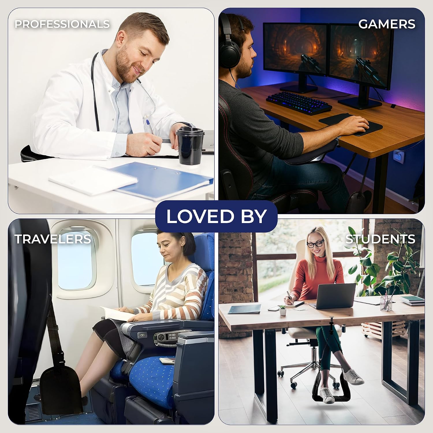 Ergonomic Foot Hammock & Arm Rest for Desk - Memory Foam Footrest Under Desk with Adjustable Elbow Support for Office Work & Gaming | Comfort Set for Everyday Relief