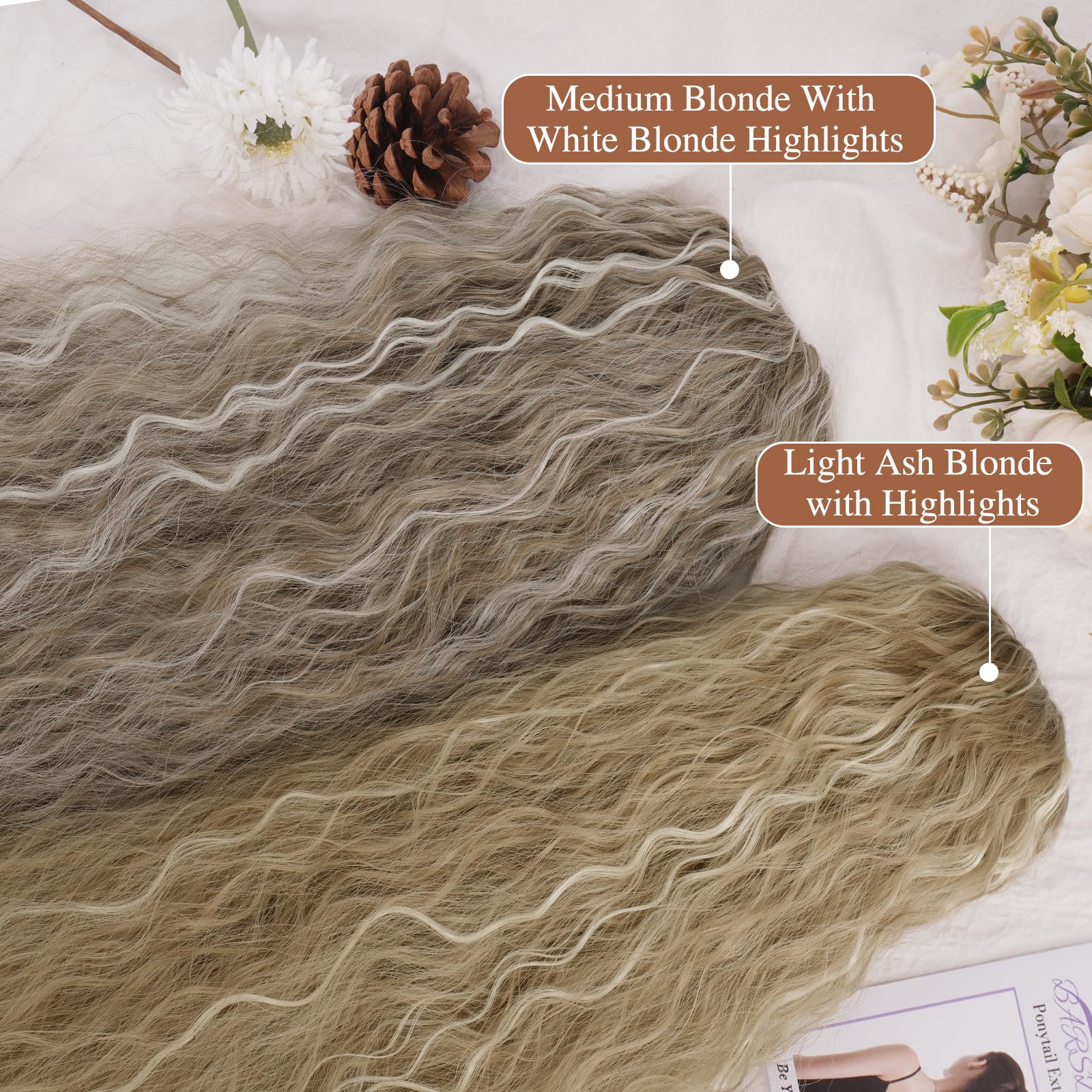 BARSDAR Coleta Postiza Pelo Natural con Cordón, 76cm Largo Cola de Caballo Extensiones Sintético Peine Clip in Extensiones Coleta Postizos para Mujer Bohemian Claro Ceniza Rubio Ponytail Extension
