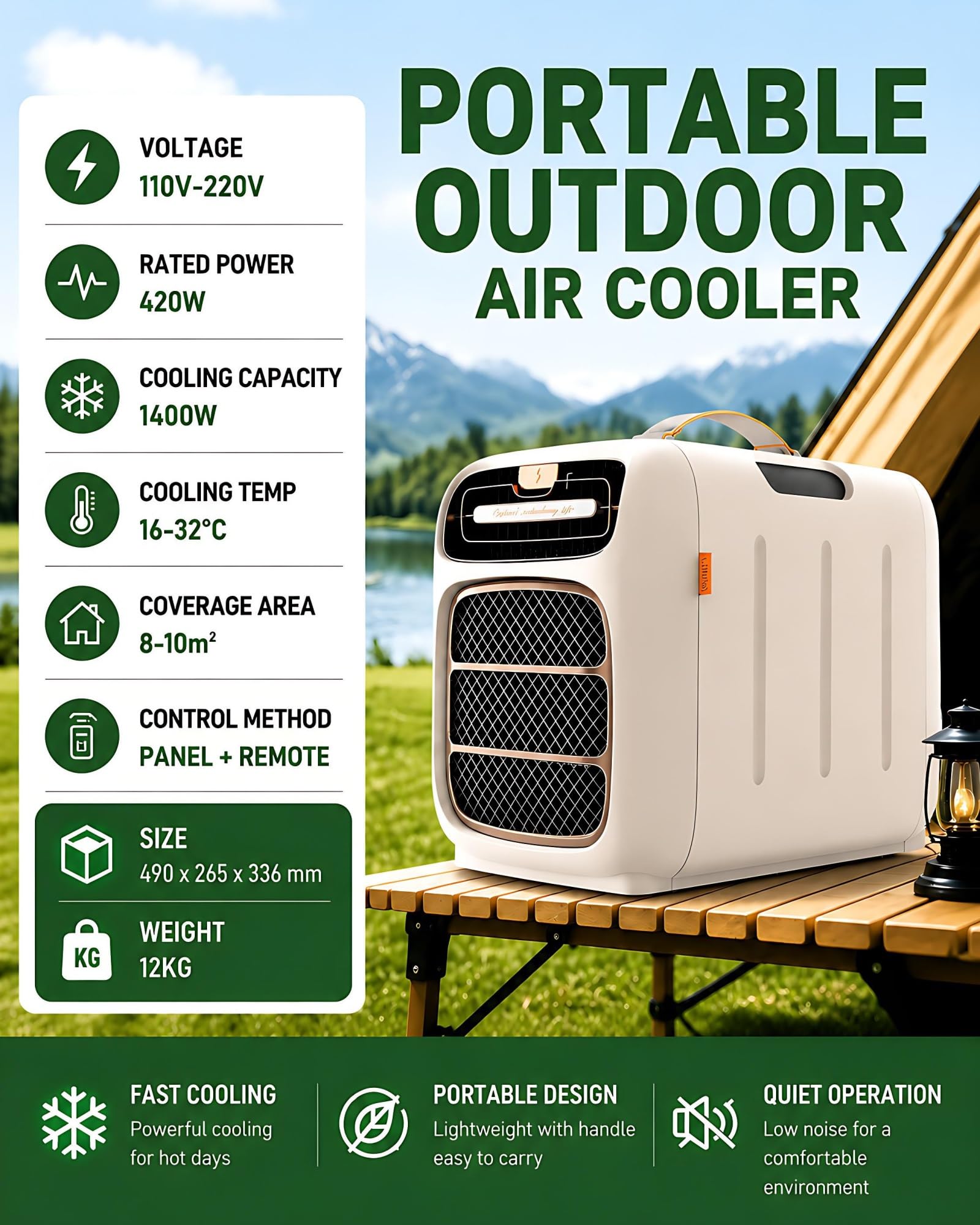 Aire Acondicionado con Compresor 4700 BTU, 4 Modos, Doble Tubo de Escape, Mando a Distancia para Camping y Dormitorios(Cooling DC 24V)