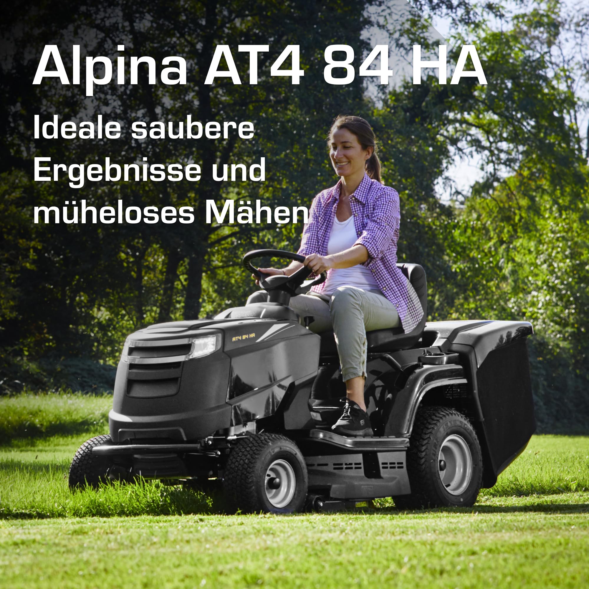 Alpina AT4 84 HA Gartentraktor, 6,3 kW, 84 cm – Fangkorb 200 l, Hydrostatikgetriebe – Rasenflächen Bis 3.500 m²
