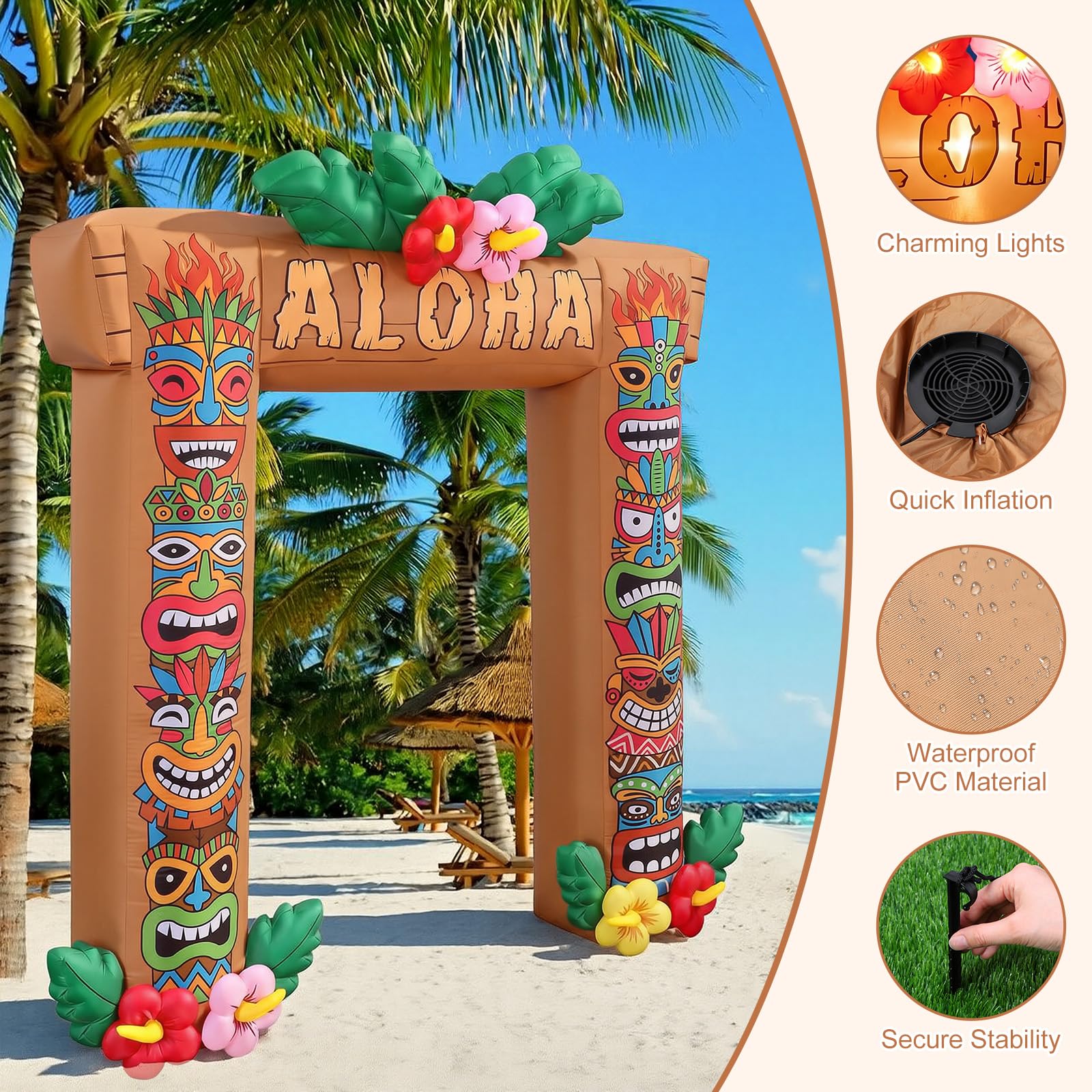 Sosation 3 m gonfiabile Tiki hawaiano Luau decorazioni per feste illuminate estive gonfiabili tropicali Aloha arco all'aperto grande esplosione Hawaii festa di compleanno decorazione per Luau Tiki bar