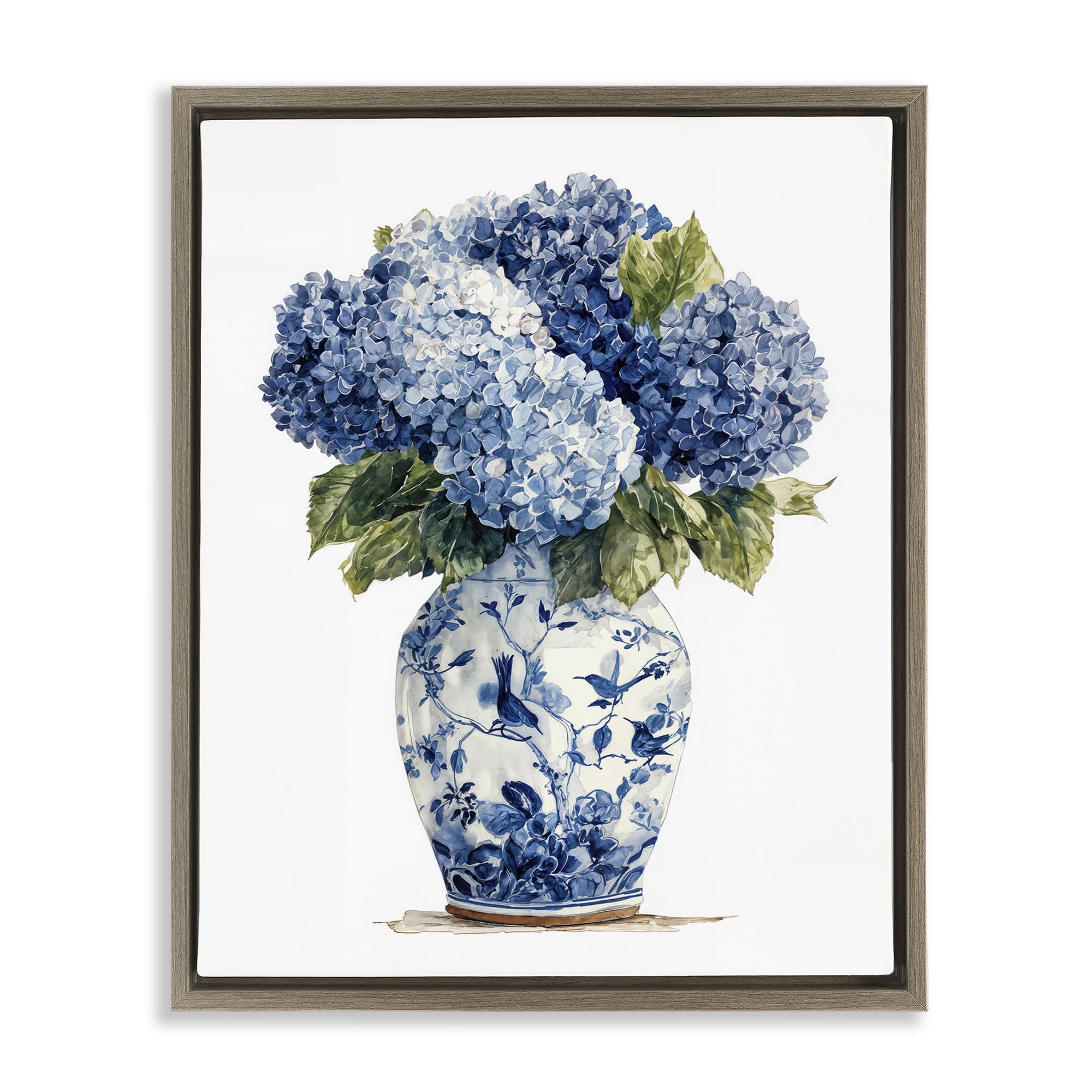 'Blue Hydrangeas in Porcelain'| Floating Frame Canvas Art