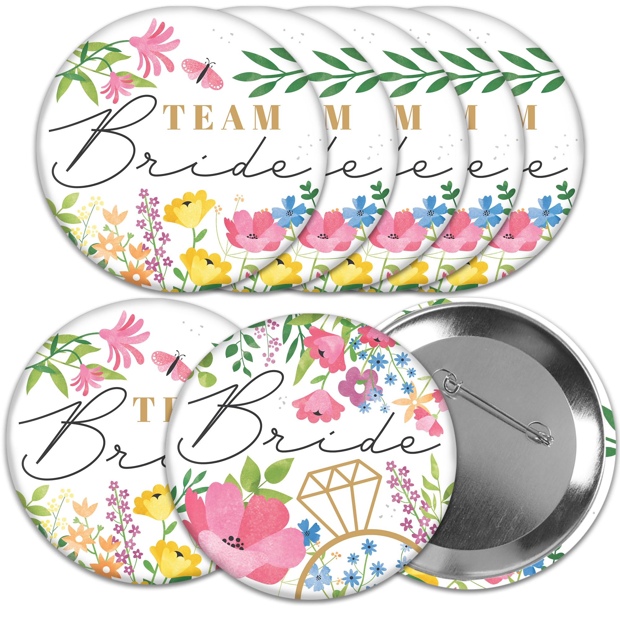 Big Dot of Happiness Wildflowers Bride - 3 inch Boho Floral Bridal Shower and Wedding Party Badge - Pinback Buttons - Set of 8, Metal, no gemstone