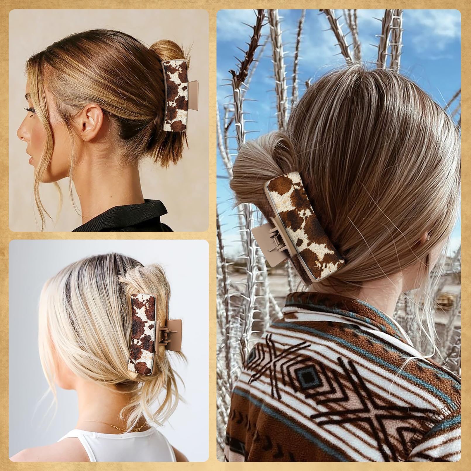 Amazon.com : DEEKA Real Leather Large Western Hair Clips Cow 
