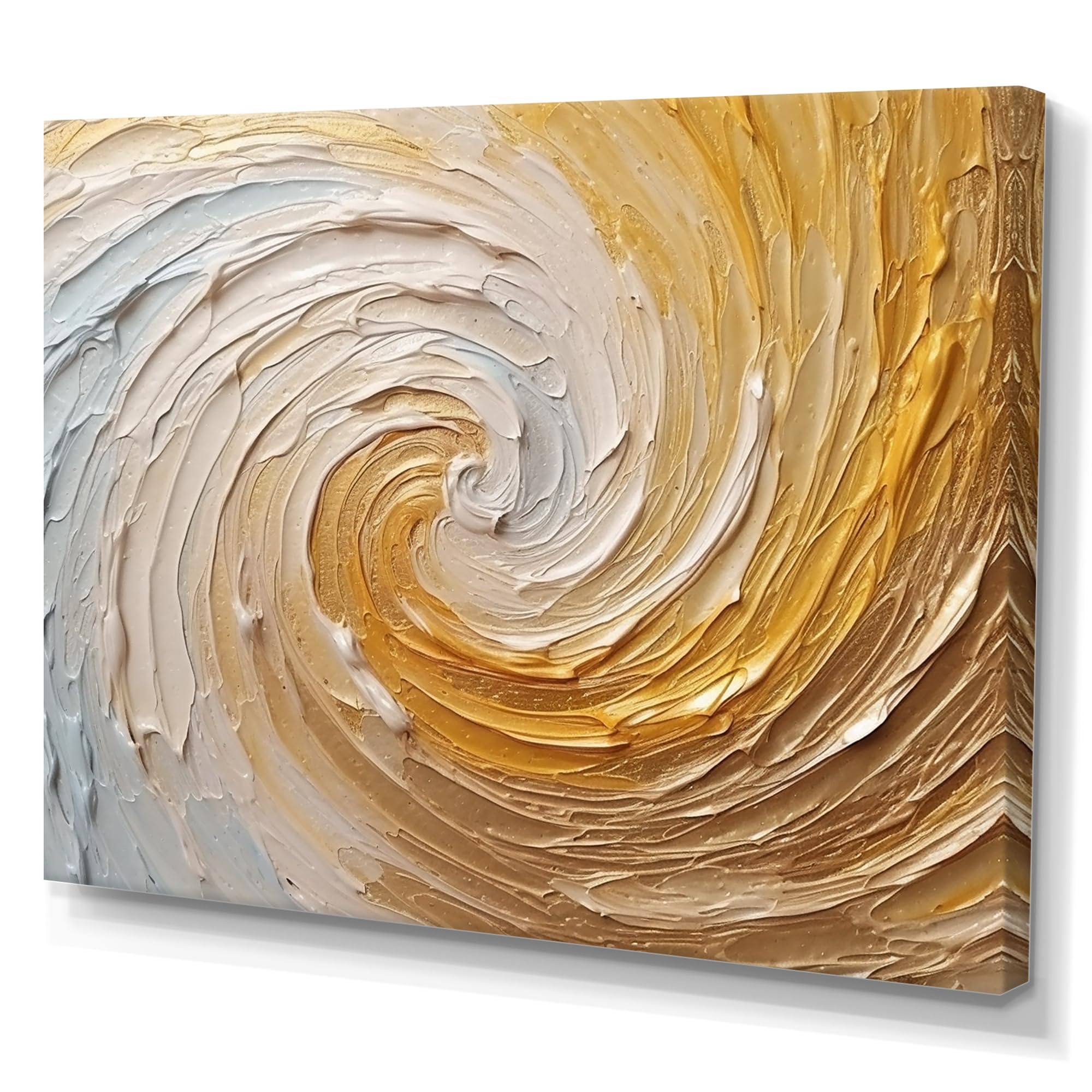 DesignQ Gold Modern Canvas wall art, Abstract Spirals Wall Art, Infinite Swirls in Gold and Cream I, Abstract Spirals Wall art decor, 32x24 inches