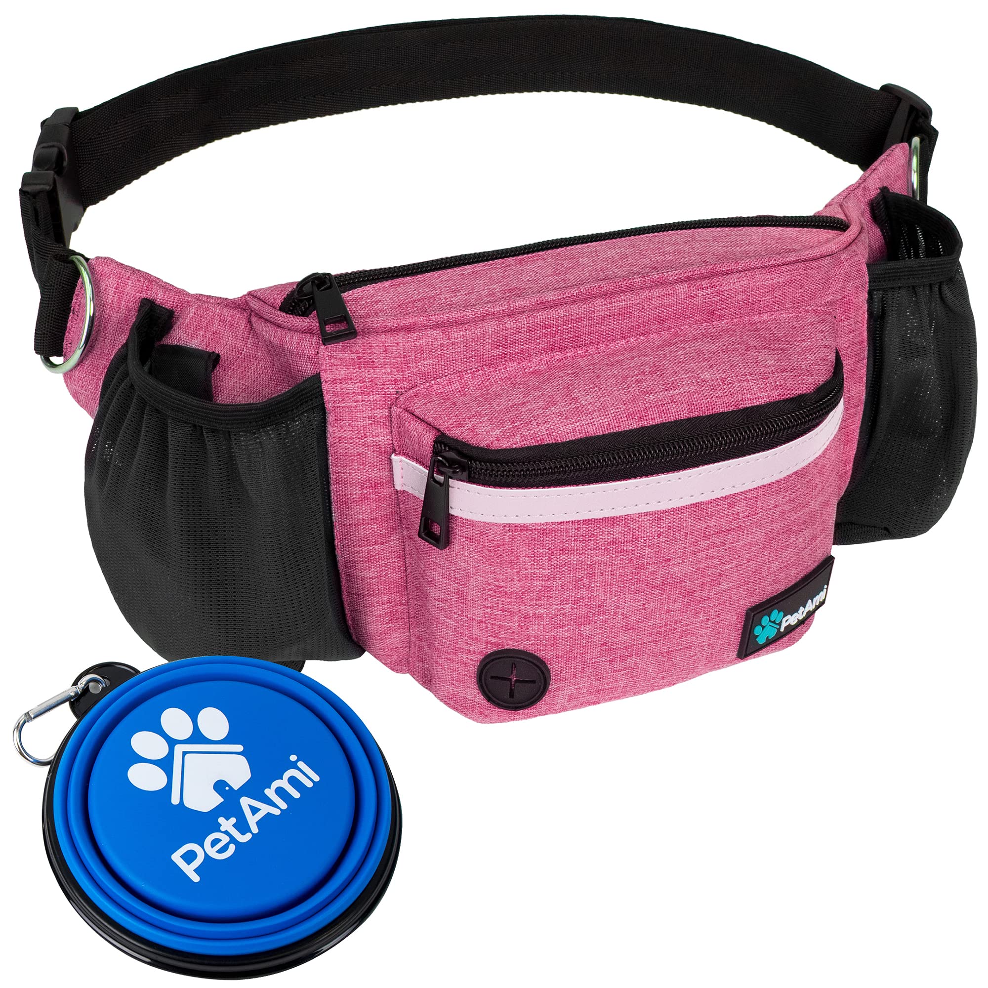 PetAmi Dog Fanny Pack, Treat Pouch for Dog Walking, Training, Built in Poop Bag Dispenser, Water Bottle Holder, Collapsible Bowl, Pet Treat Waist Belt