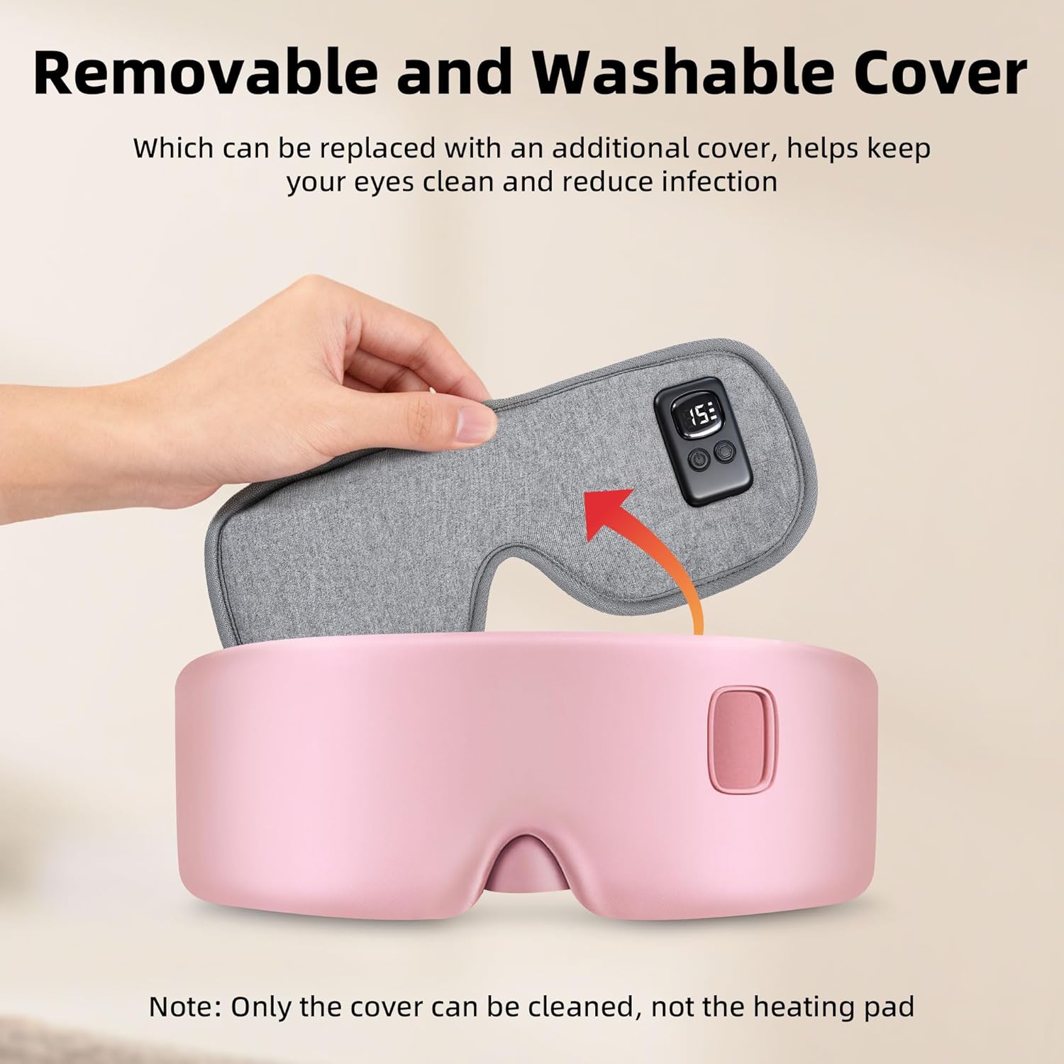 Heated Eye Mask for Dry Eyes, Cordless Warm Eye Compress 120-Min Battery, Eye Strain Relief, Washable Silk Travel Eye Mask with Extra Cover for Better Sleep (Pink & Black) - Image 8