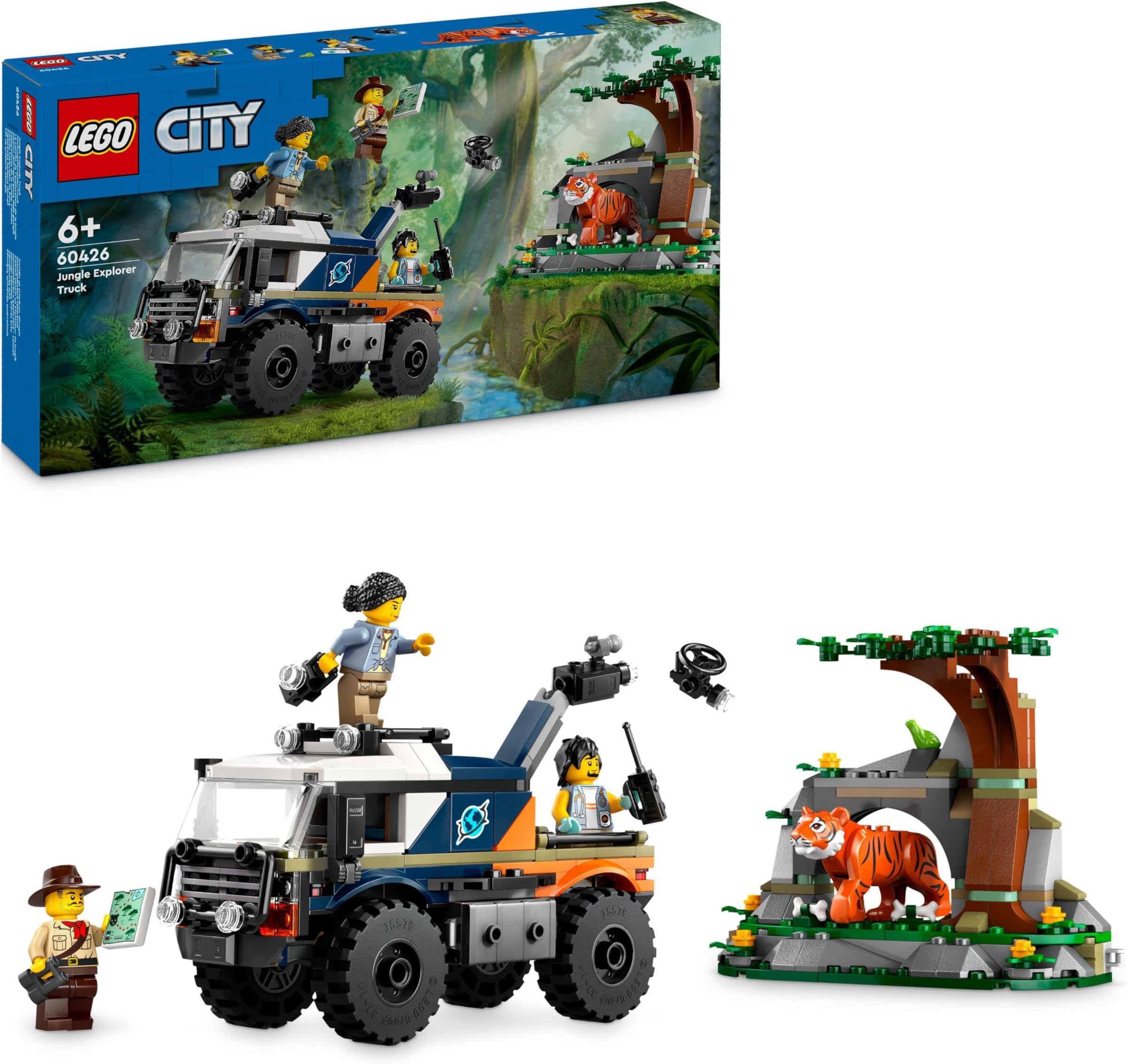 LEGOCity Jungle Explorer Off-Road Truck Toy Building Set for 6 Plus Year Old Boys, Girls & Kids, Fun Birthday Gift Idea, Off-Road Vehicle with 3 Adventurer Minifigures and a Tiger Animal Figure 60426