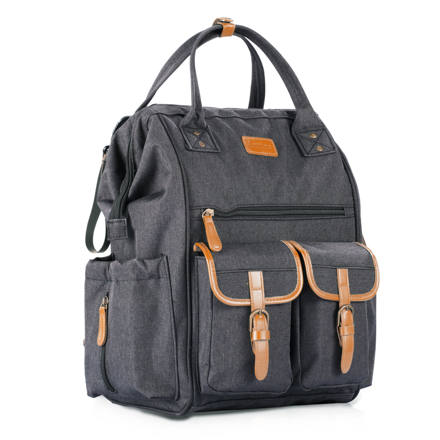 Wide Open Diaper Bag Backpack 15 Pockets Waterproof Travel School Bag Extra Capacity Baby Nursing Bag for Diapers, Bottles,Wipes, Creams, Toys,Book Baby Essentials Black