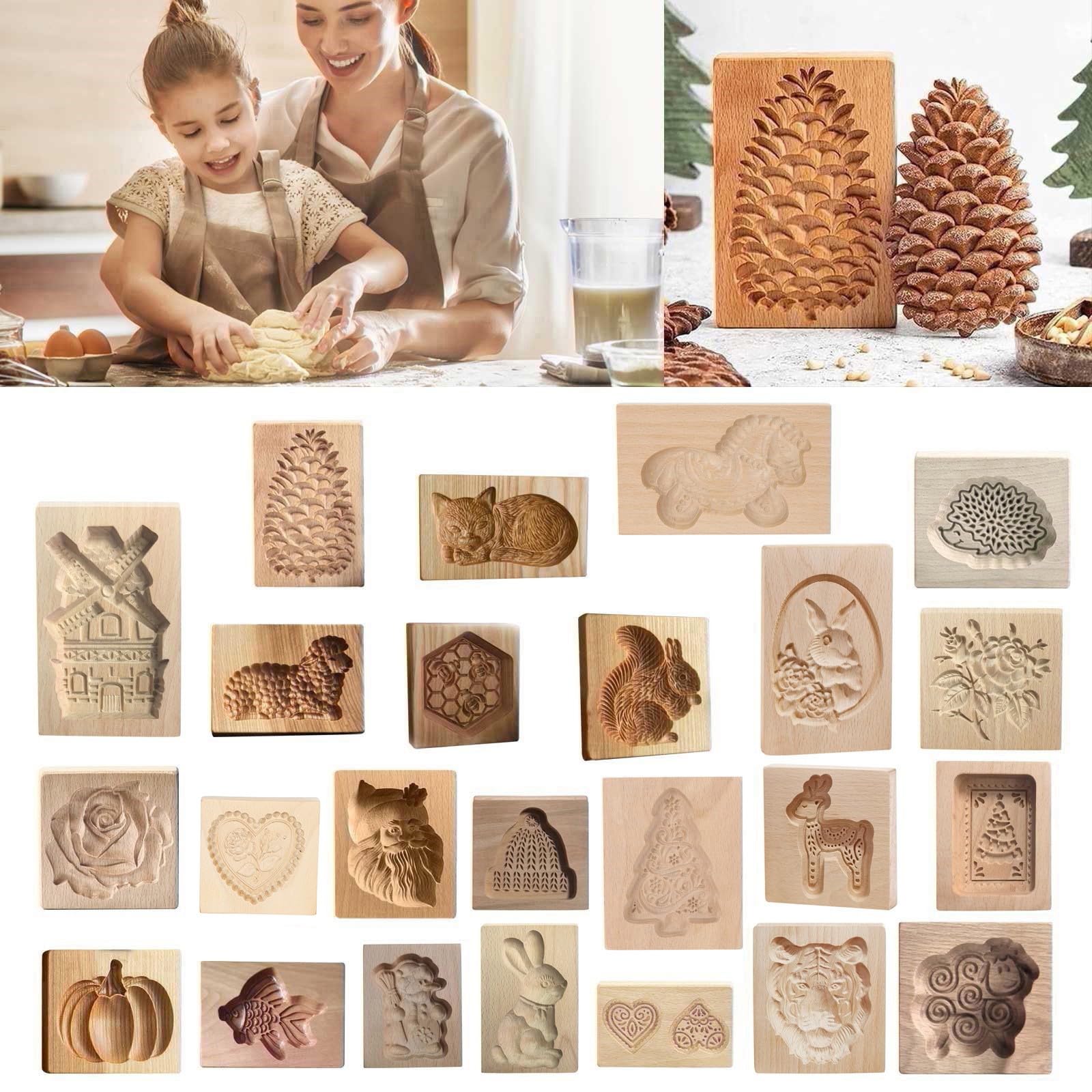 Keksausstecher, Plätzchenformen aus Holz, Kekse, geschnitzte Plätzchenkekse, Tierausstechformen, Prägung, Basteldekoration, Backwerkzeug for Weihnachten