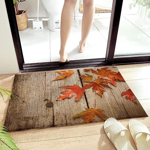 Miniatura 4 de Bathroom Rug Bath Mat, Fall Maple Leaves Vintage Wooden Board Absorbent Non Slip Soft Microfiber Shaggy Plush Bath Rugs for Shower, 20" x 31.5"