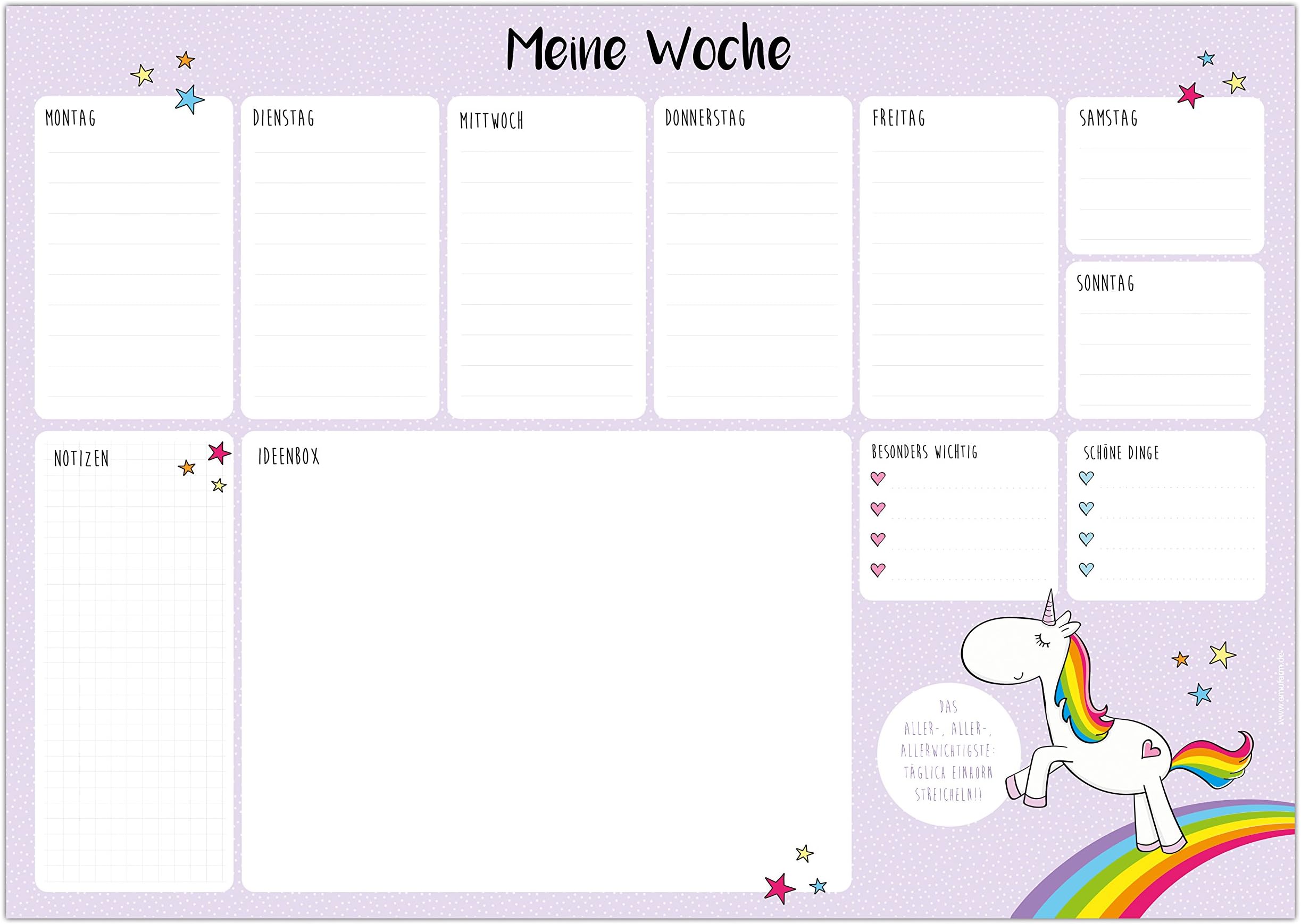 Unicorn paper desk pad to tear off, format A3 (42 x 29.7 cm), 25 sheets, cute unicorn writing pad for girls, weekly planner, gift for school enrollment