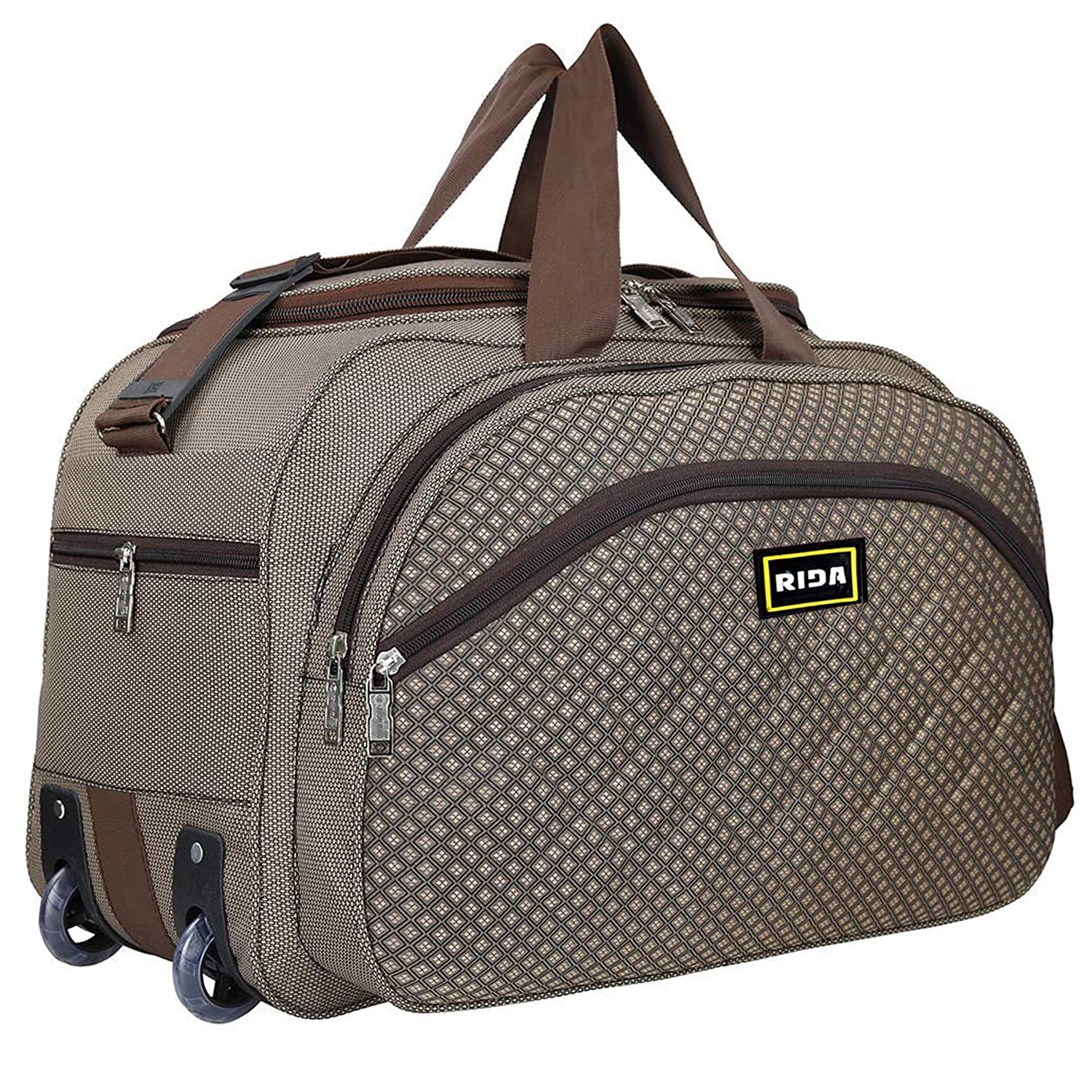 Duffel Travel Bags Trolley Bags Luggage Bags 2 Wheels Polyester 50 litres Travelling Duffel Bag with Waterproof Trolley Travel Bags with Roller Wheels 50 Liter (Brown)-image-34