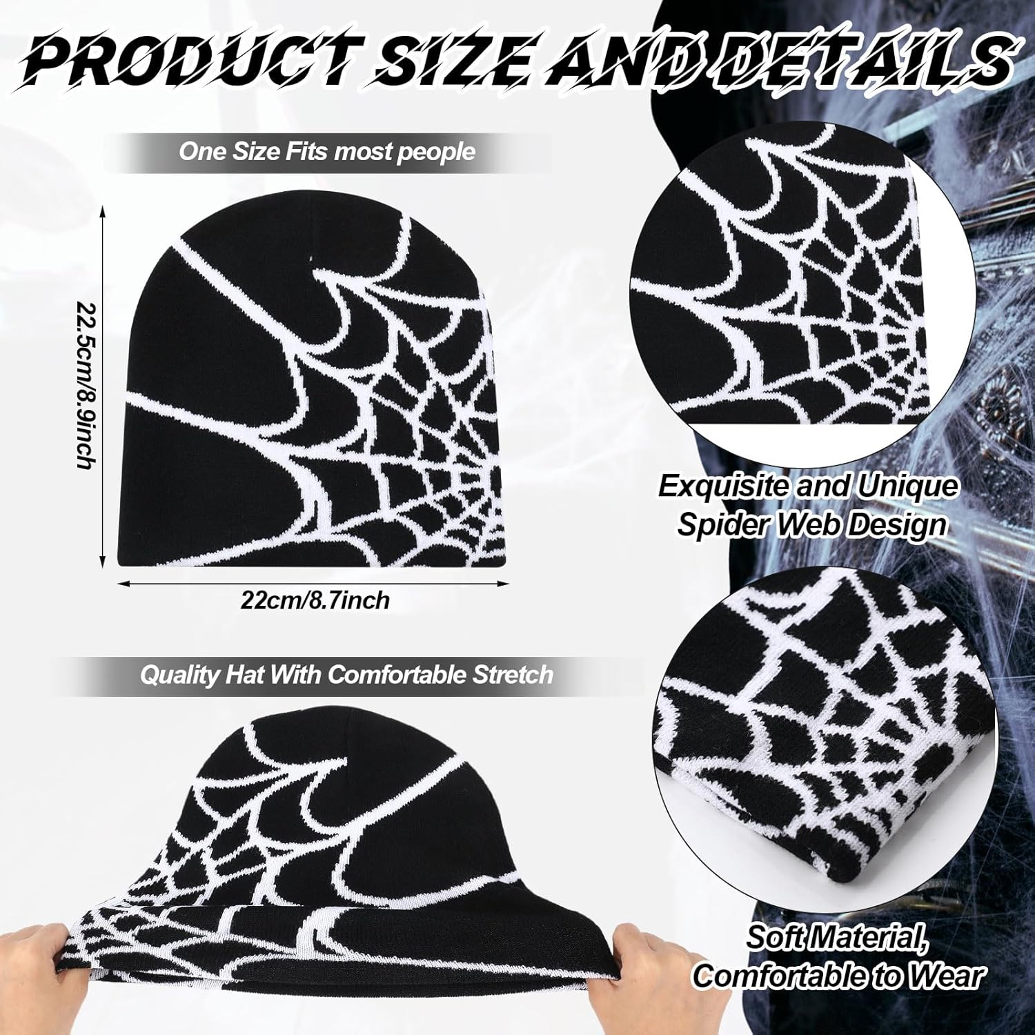 Ramede 4 Pcs Y2k Beanie - Double Sided Graphic Beanies for Men and Women, Acrylic Knitted Y2k Hats Accessories - Image 7