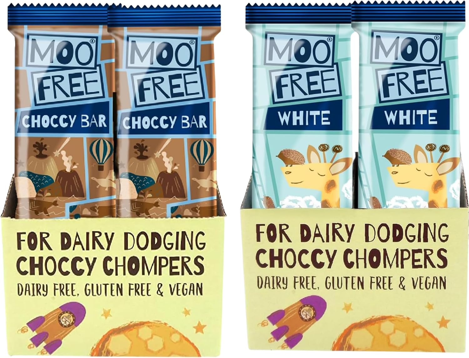 Moo Free Vegan Chocolate Gift Box Dairy Free & Gluten Free - Kids Sweets Treat Box Snacks   Chocolate Gift for Birthday, Halloween, Easter, Christmas 20 Pack, White & Milk 20g