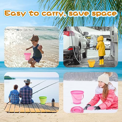 Miniatura 5 de Shindel Juego de cubos de playa plegables de 9 piezas, cubo de arena colorido y palas con bolsa de malla, juguetes de arena para playa, juguetes de