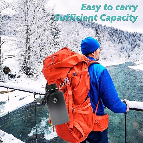 Vista 38 de ZAKVOP - Botella de agua aislada de 64 onzas con pajitas y 3 tapas, botella de agua de medio galón de acero inoxidable de doble pared, jarra de agua