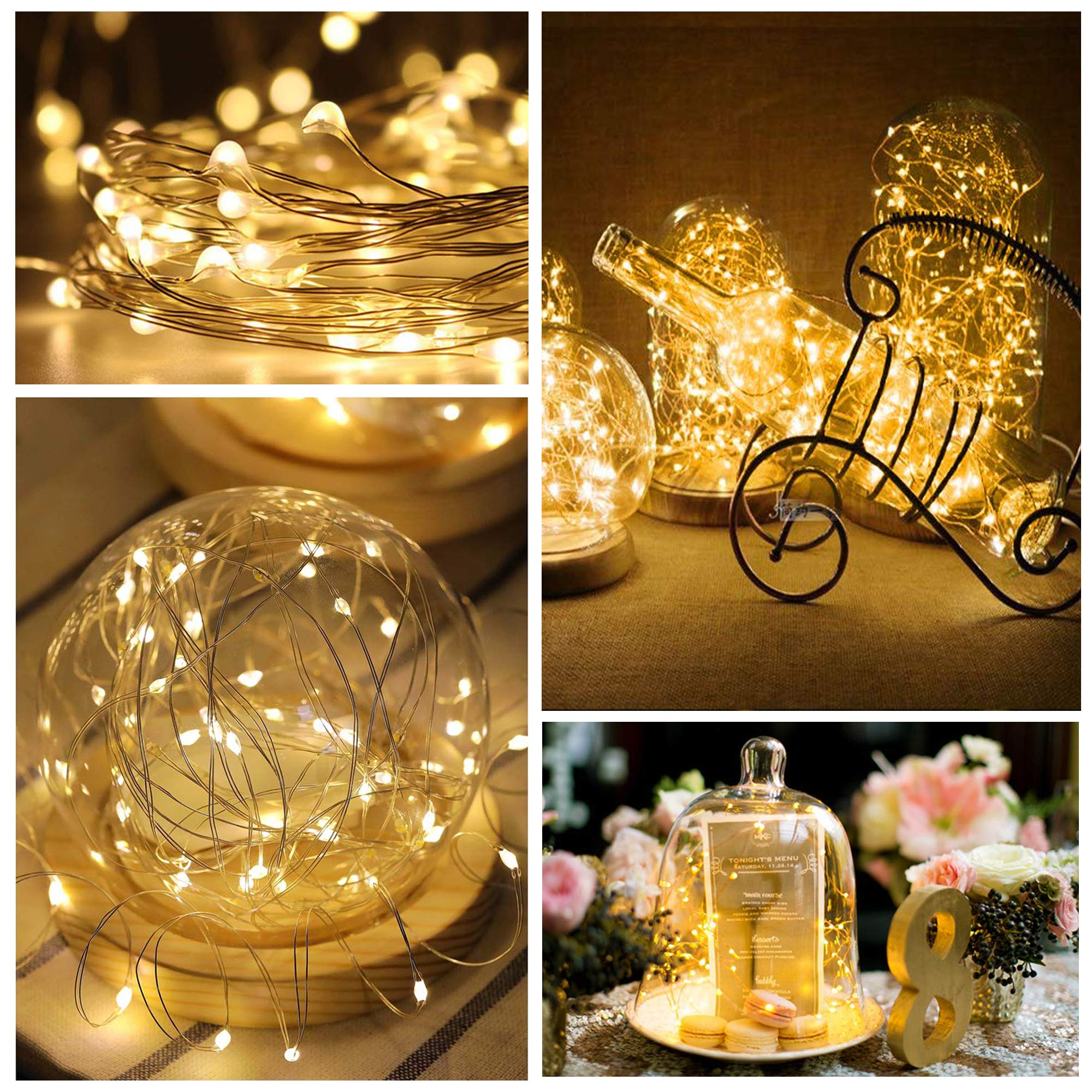 Lichterkette, batteriebetrieben, 24 Packungen 24 m, 30 LEDs + 6 Ersatzbatterien, Kupferdraht, Glühwürmchen-Lichter, Wohnheimdekoration, DIY-Kostüm (warmweiß)