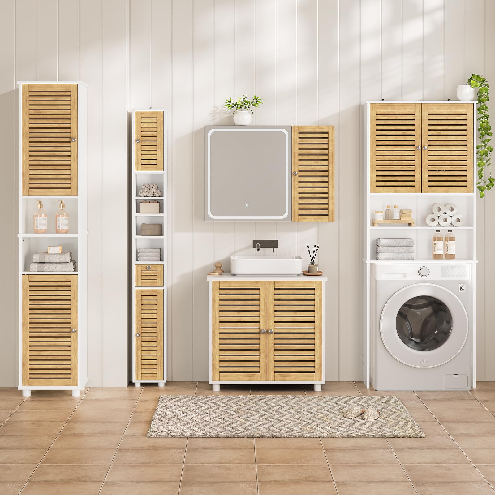 Meuble sous Lavabo,Armoire de Salle de Bain avec Tiroir,2 Cases Derrière la Porte, Meuble de Salle de Bain avec Étagères Réglable, Moderne Armoire sous Vasque, 30 x 75 x 60 cm, Blanc