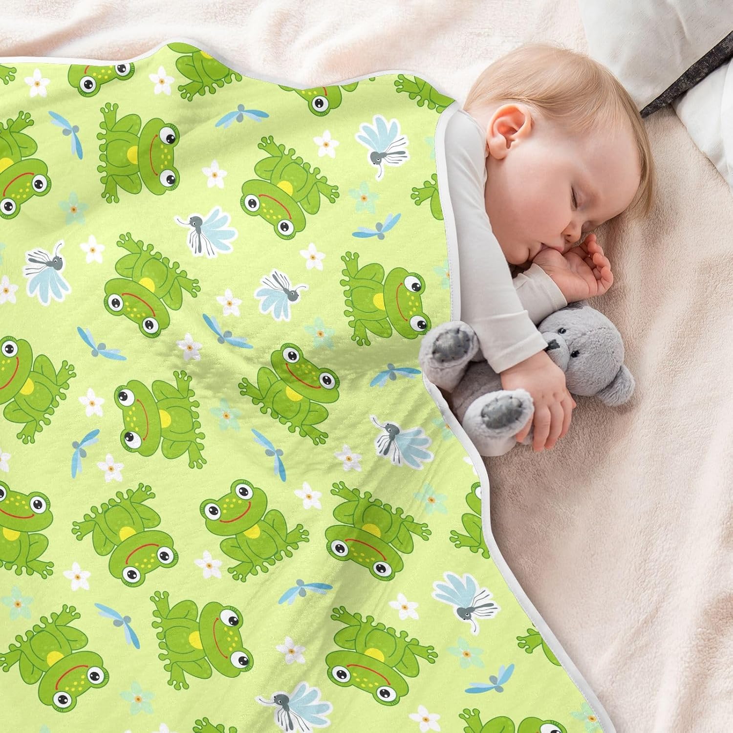 Swaddle Blanket for Frogs and Dragonfly Baby Receiving Blanket Muslin Baby Swaddles Soft Cotton Breathable Nursery Blankets for Unisex Boys and Girls 30x40 Inch