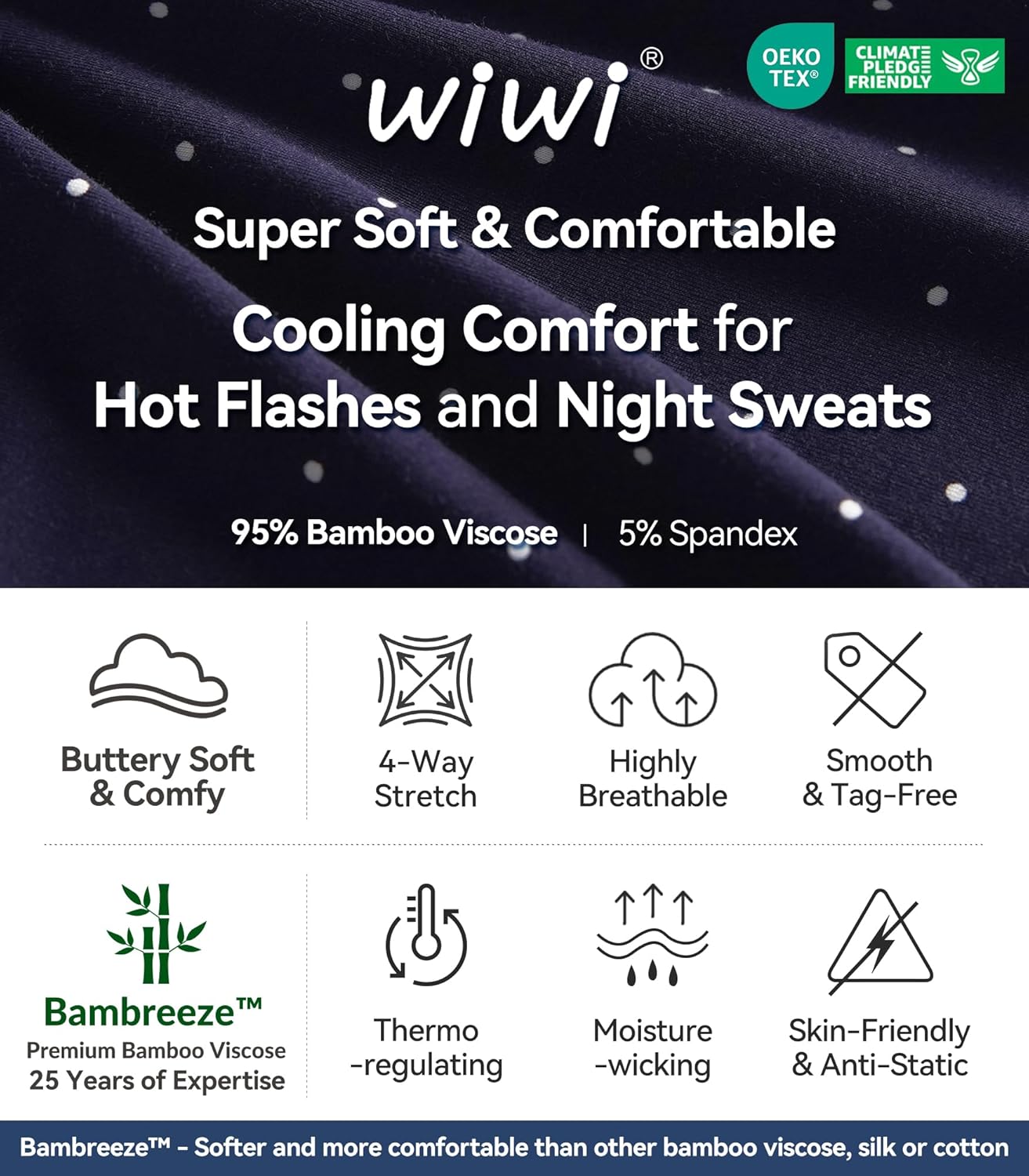 WiWi Pajama Sets for Women Super Soft Lingerie Shorts Set Viscose Bamboo 2 Piece Cooling Cami Sleepwear Pjs S-XXL