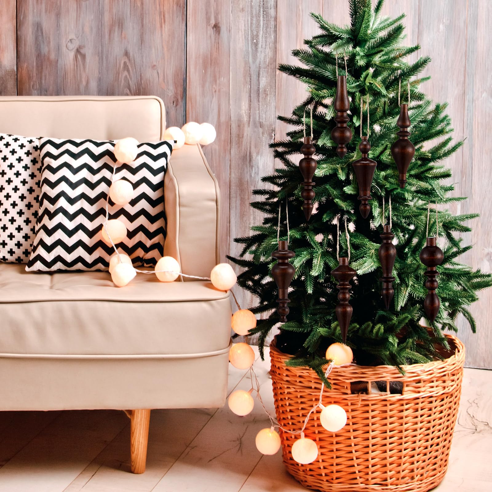 Namalu Weihnachtskugel-Ornamente, 10,2 cm, aus Holz, schlicht, elegant, bruchsicher, für Weihnachtsbäume, hängende Ornamente, Kränze, Girlande, Kaminregal, Dekoration, Braun, 8 Stück