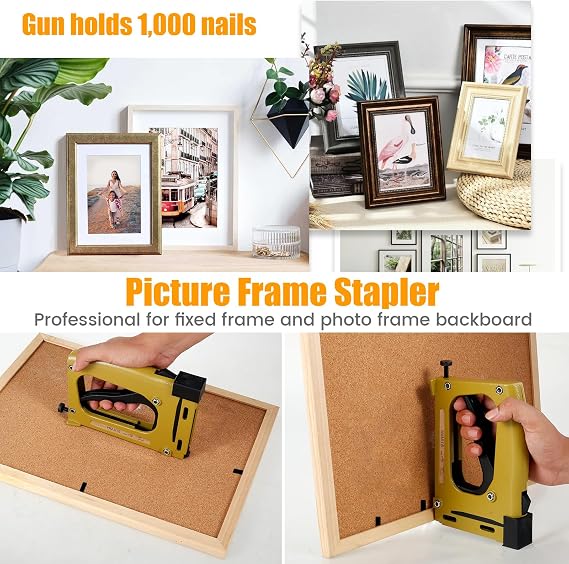 Hand Picture Frame Tool with 2000 Points, Aluminum Alloy Practical Point Driver Lightweight Point Gun Tacker for Securing Back Pieces of Picture Frames(2000 Points)