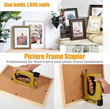 Hand Picture Frame Tool with 2000 Points, Aluminum Alloy Practical Point Driver Lightweight Point Gun Tacker for Securing Back Pieces of Picture Frames(2000 Points)