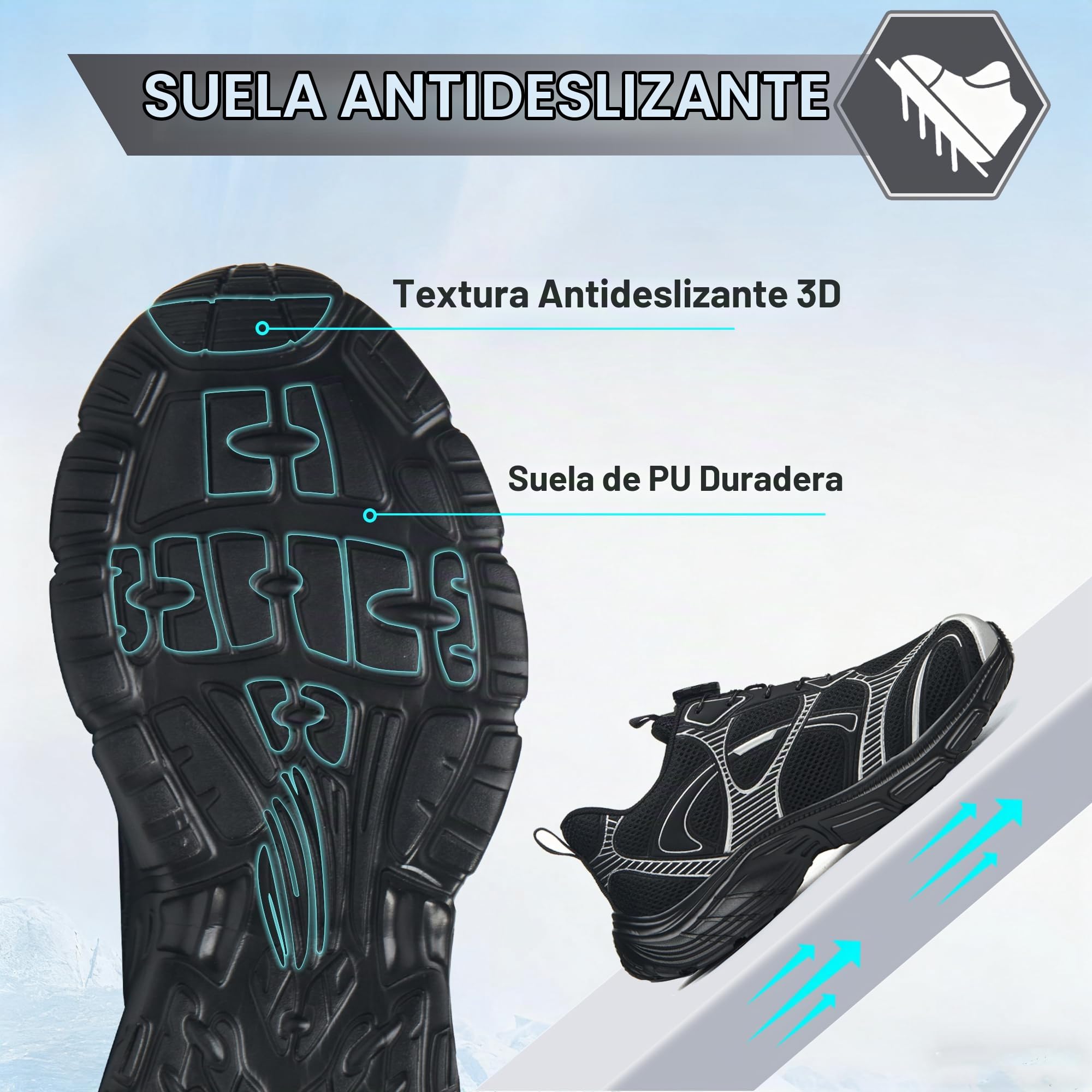 Zapatos de Seguridad para Mujer Hombre Zapatillas Trabajo con Punta de Acero 36-46 EU Ligeros Transpirable Antideslizantes Comodo con Hebilla Giratoria