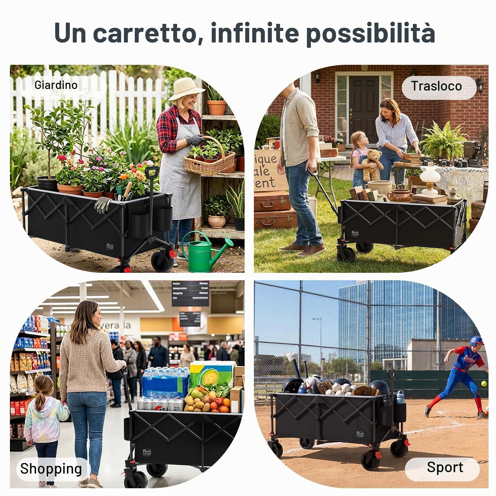TIMBER RIDGE Trolley da festival con ruote, 300 l, compatto, pieghevole, carrello da spiaggia, carrello da campeggio con freni, carrello da giardino per carichi pesanti, carro da pesca e picnic, con