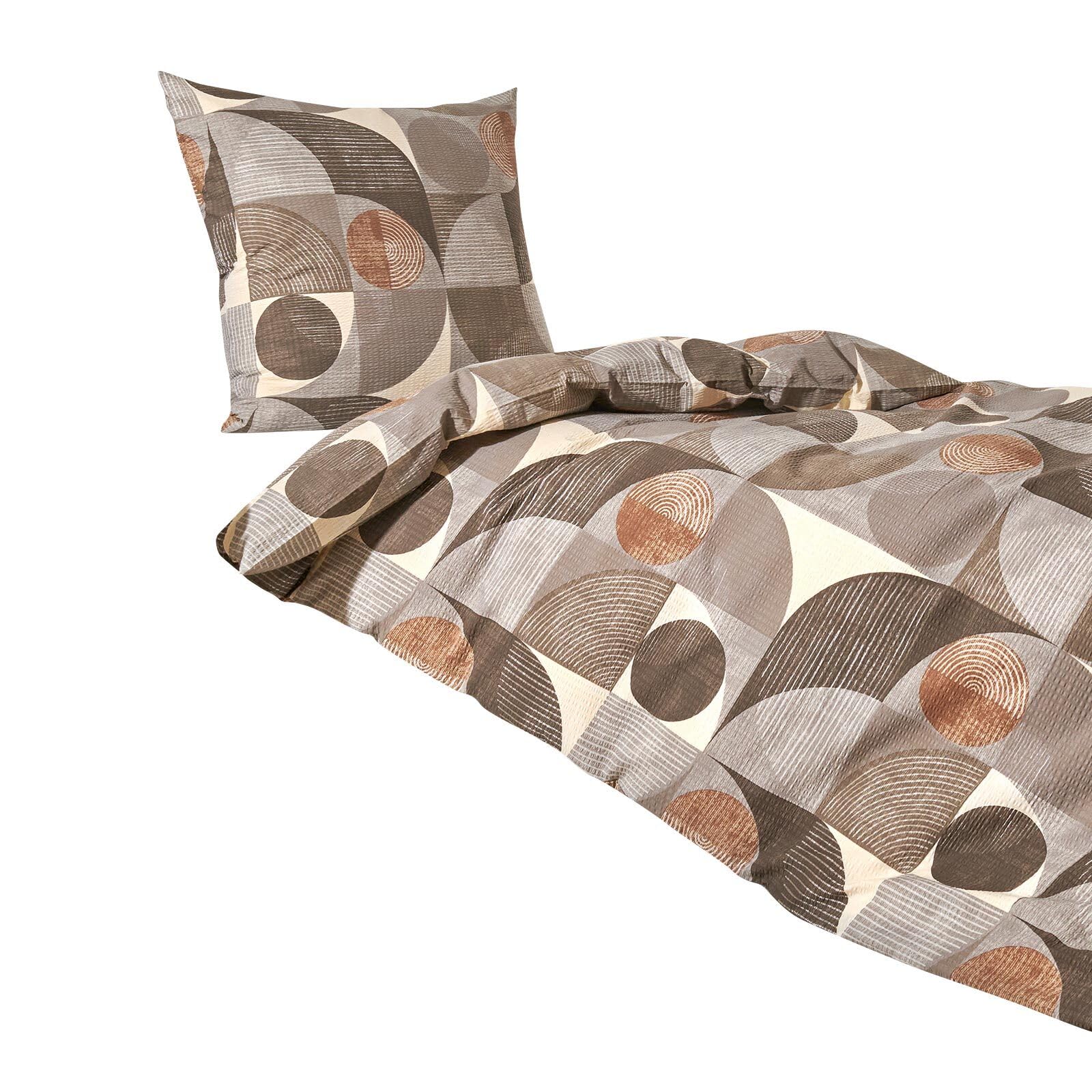 Traumschlaf Seersucker Bettwäsche Parma aus Baumwolle - luftige und Pflegeleichte Sommerbettwäsche in Beige - 155x220 cm + 80x80 cm