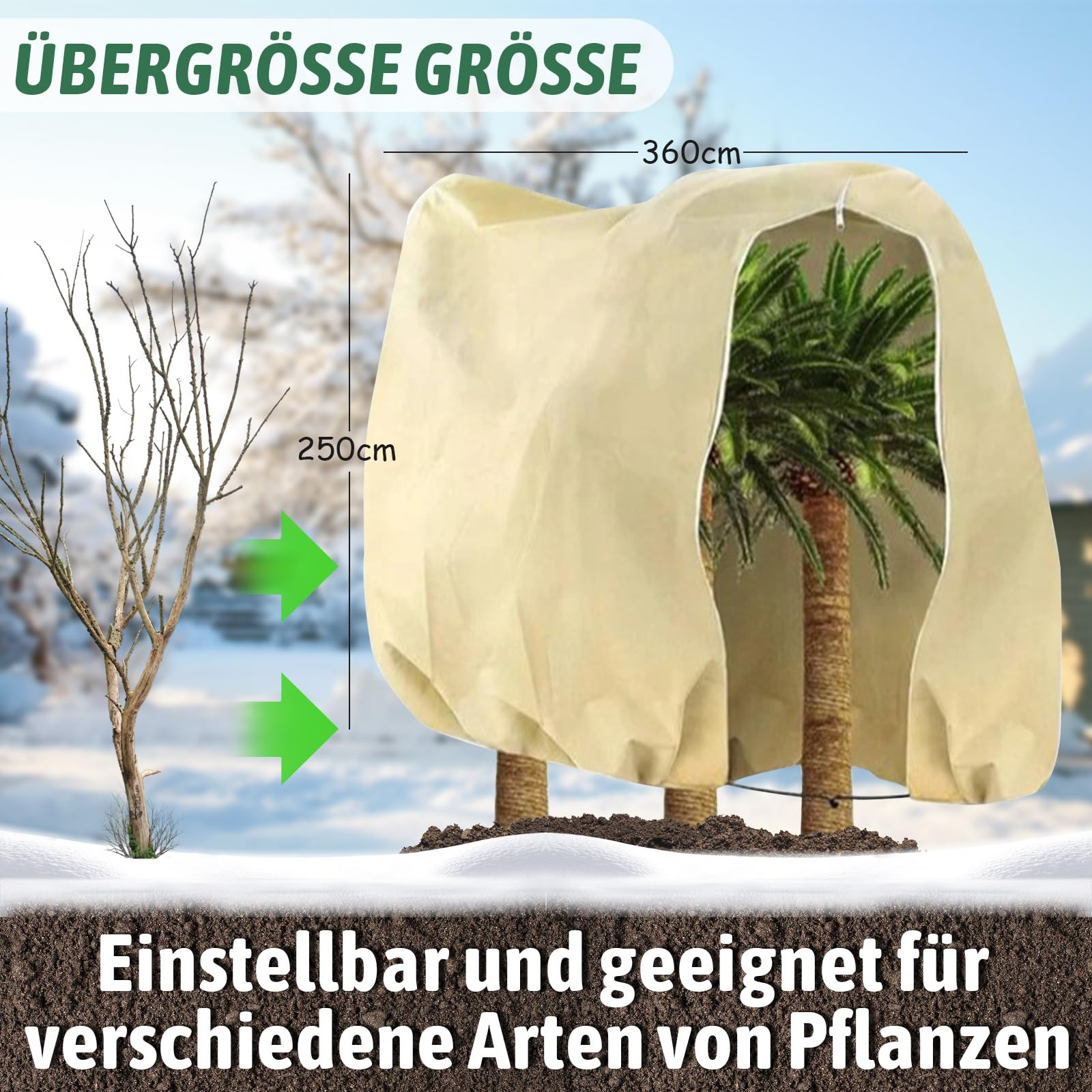 LAISLLA Pflanzenschutz Winter, 250 x 360cm Winterschutz für Pflanzen, Winterschutz für Kübelpflanzen mit Reißverschluss und Kordelzug, Pflanzen Winterschutz Draußen 2 Stück | Kordelzug, Für Kübelpflanzen, Draußen geeignet, Pflanzenschutz Winter