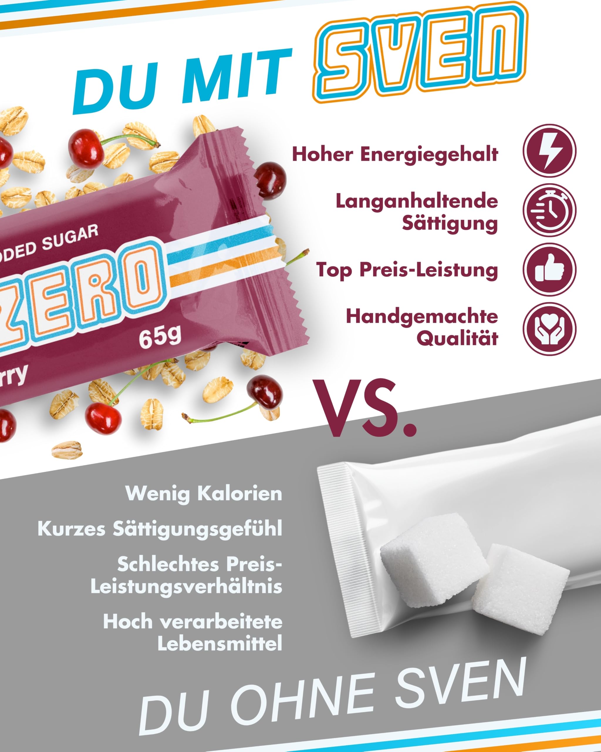 Sven Jack (Energy Cake) Haferriegel Zero Cherry 20x 65g | Haferflocken Riegel mit Kirsche I Energieriegel ohne Zucker & Palmöl I Vegane Haferriegel I No added sugar I Kalorien Riegel I Müsliriegel